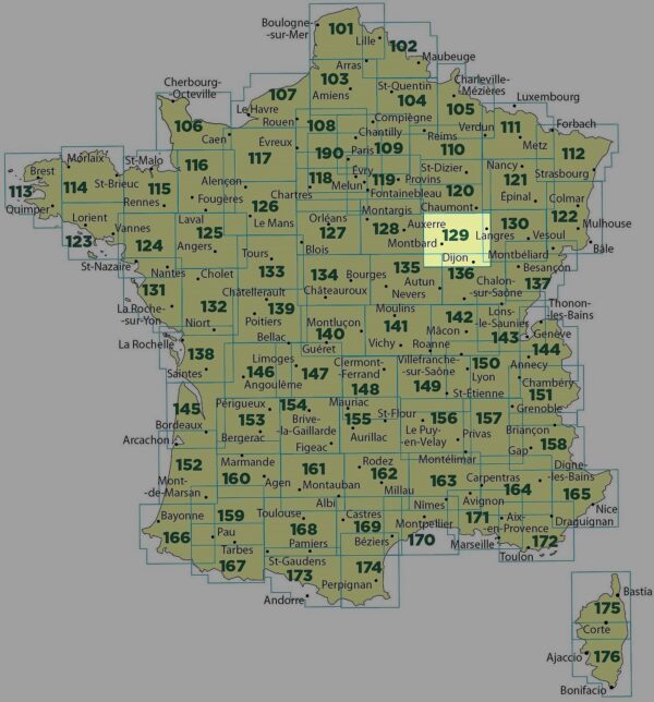 SV-129  Dijon, Montbard | omgevingskaart / fietskaart 1:100.000 9782758540816  IGN Série Verte 1:100.000  Fietskaarten, Landkaarten en wegenkaarten Bourgogne