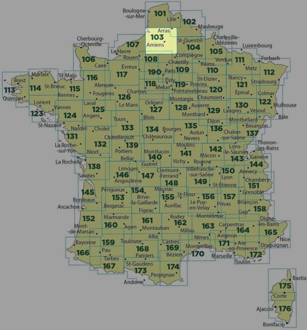 SV-103  Amiens, Arras | omgevingskaart / fietskaart 1:100.000 9782758543565  IGN Série Verte 1:100.000  Fietskaarten, Landkaarten en wegenkaarten Champagne, Franse Ardennen, Picardie, Nord