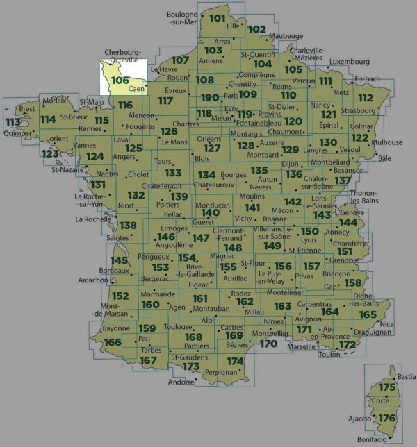 SV-106 Caen/Cherbourg | omgevingskaart / fietskaart 1:100.000 9782758543572  IGN Série Verte 1:100.000  Fietskaarten, Landkaarten en wegenkaarten Normandië
