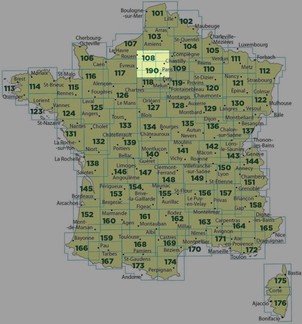 SV-108  Paris, Rouen | omgevingskaart / fietskaart 1:100.000 9782758543589  IGN Série Verte 1:100.000  Fietskaarten, Landkaarten en wegenkaarten Normandië