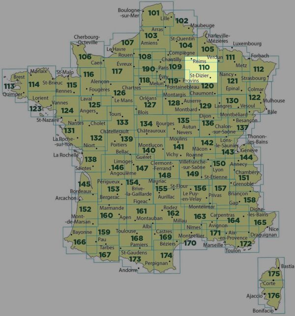 SV-110  Reims, St-Dizier | omgevingskaart / fietskaart 1:100.000 9782758543602  IGN Série Verte 1:100.000  Fietskaarten, Landkaarten en wegenkaarten Champagne, Franse Ardennen