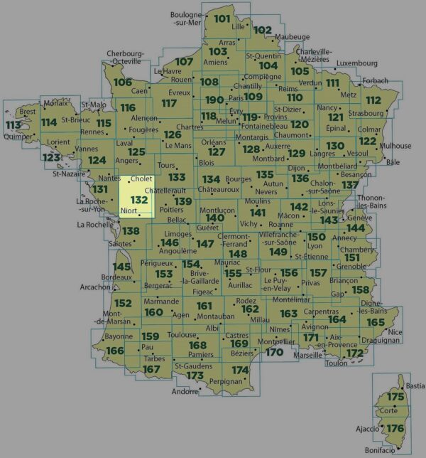 SV-132  Cholet/Niort | omgevingskaart / fietskaart 1:100.000 9782758543725  IGN Série Verte 1:100.000  Fietskaarten, Landkaarten en wegenkaarten Zuidwest-Frankrijk