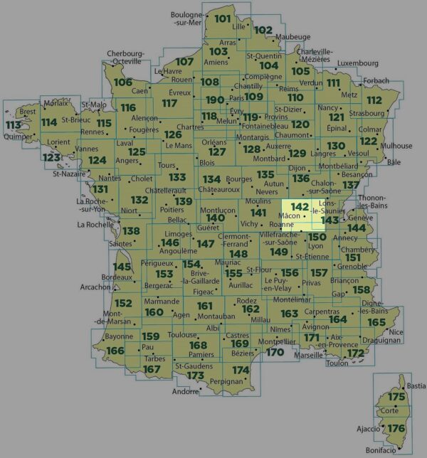 SV-142  Mâcon, Roanne | omgevingskaart / fietskaart 1:100.000 9782758543763  IGN Série Verte 1:100.000  Fietskaarten, Landkaarten en wegenkaarten Bourgogne