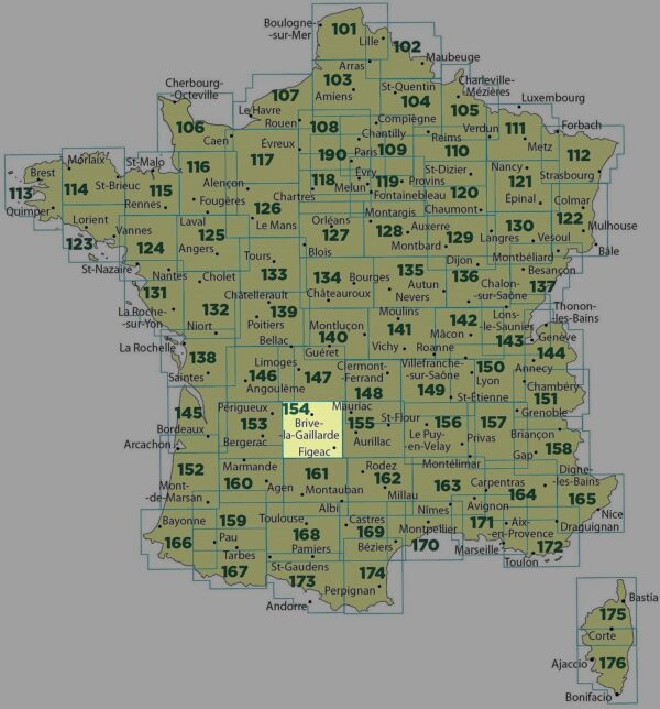 SV-154  Brive-la-Gaillarde, Figeac | omgevingskaart / fietskaart 1:100.000 9782758543800  IGN Série Verte 1:100.000  Fietskaarten, Landkaarten en wegenkaarten Dordogne