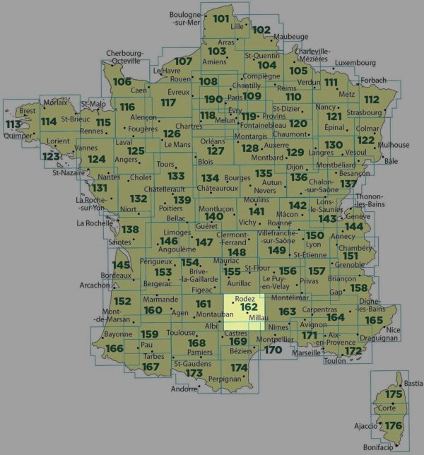 SV-162  Rodez, Millau, Mende | omgevingskaart / fietskaart 1:100.000 9782758543824  IGN Série Verte 1:100.000  Fietskaarten, Landkaarten en wegenkaarten Lot, Tarn, Toulouse