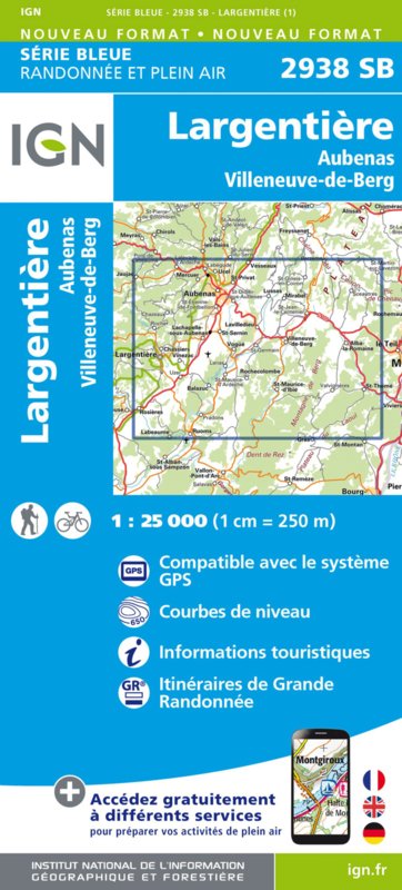 wandelkaart 2938-SB Aubenas, Largentière 1:25.000 9782758534426  IGN IGN 25 Ardèche / Drôme  Wandelkaarten Ardèche, Drôme