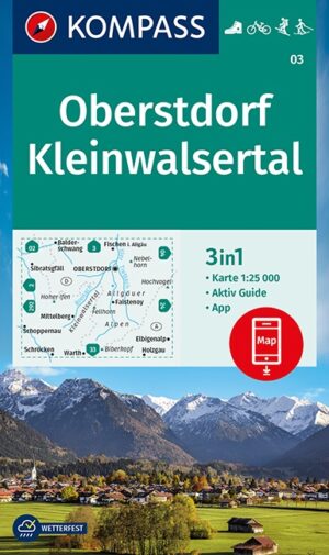 Kompass wandelkaart KP-03  Oberstdorf-Kleinwalsertal 9783991210320  Kompass Wandelkaarten Kompass Oberbayern  Wandelkaarten Beierse Alpen