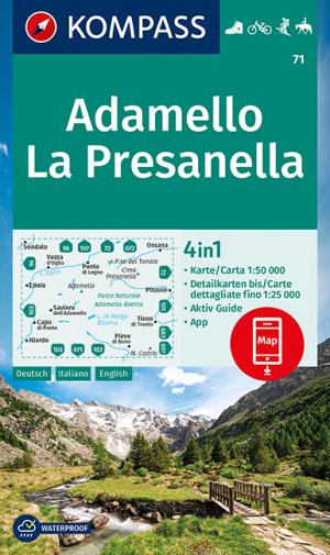 Kompass wandelkaart KP-71 Adamello - La Presanella 1:50.000 9783991211129  Kompass Wandelkaarten Kompass Zuid-Tirol, Dolomieten  Wandelkaarten Zuid-Tirol, Dolomieten