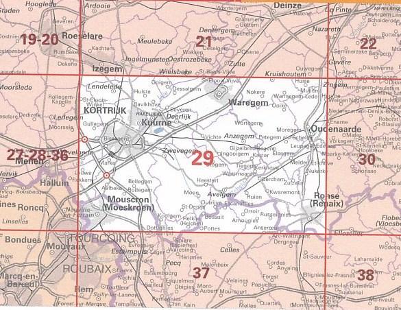 NGI-29  Kortrijk (topografische kaart 1:50.000) 9789462353237  NGI Belgie 1:50.000  Wandelkaarten Gent, Brugge & westelijk Vlaanderen