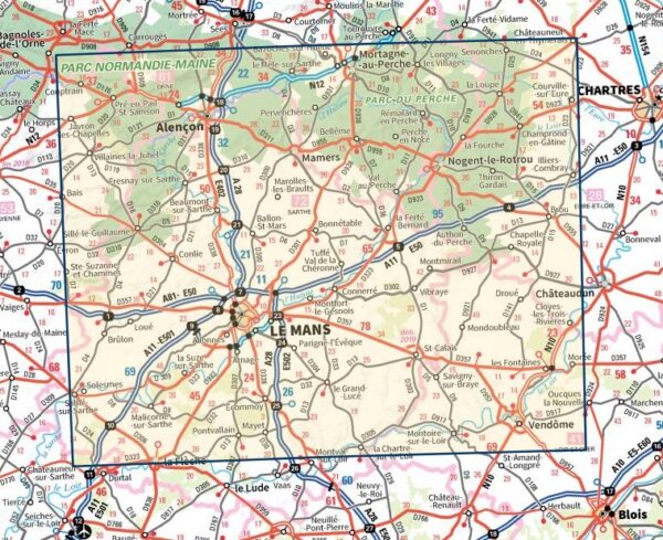 SV-126  Le Mans, Alençon | omgevingskaart / fietskaart 1:100.000 9782758547525  IGN Série Verte 1:100.000  Fietskaarten, Landkaarten en wegenkaarten Loire & Centre