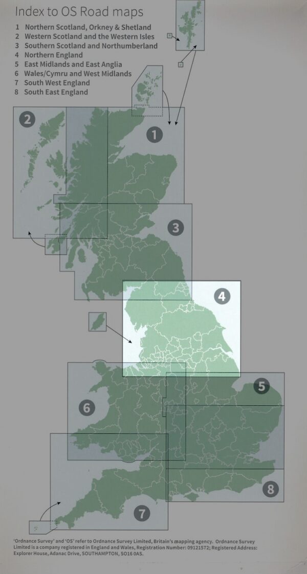 RM-4 Northern England, wegenkaart Noord-Engeland 9780319263761  Ordnance Survey Road Map 1:250.000  Landkaarten en wegenkaarten Noordoost-Engeland, Noordwest-Engeland