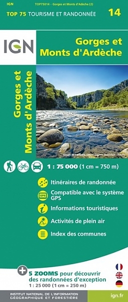 TSQ-14 Monts d'Ardèche | IGN overzichts- en wandelkaart 9782758543961  IGN TOP 75  Fietskaarten, Wandelkaarten Ardèche, Drôme
