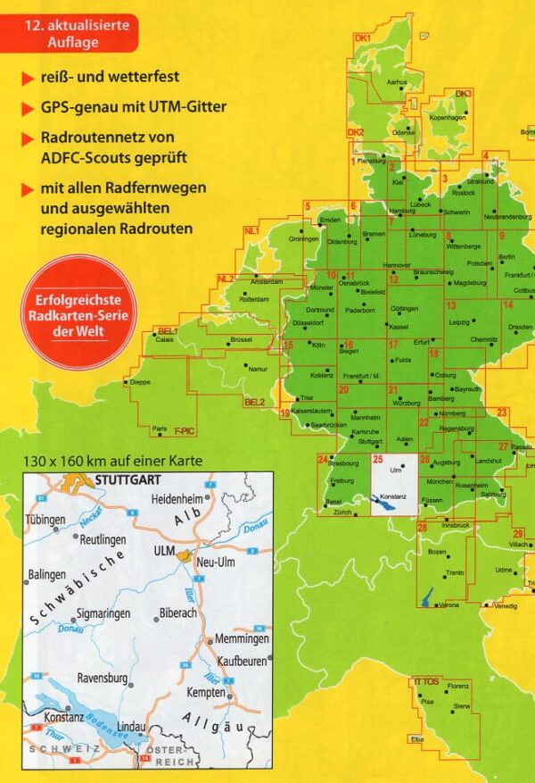 ADFC-25 Bodensee/Schwäbische Alb | fietskaart 1:150.000 9783969900048  ADFC / BVA Radtourenkarten 1:150.000  Fietskaarten Bodenmeer, Schwäbische Alb
