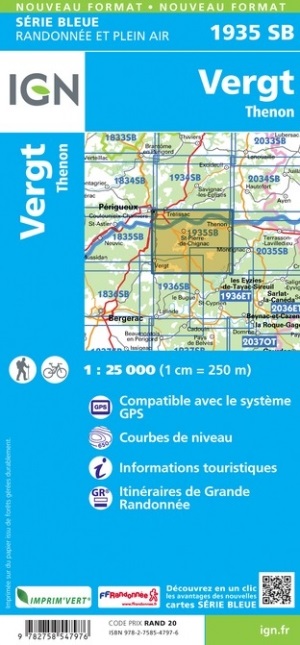 wandelkaart 1935-SB  Vergt, Thenon 1:25.000 9782758547976  IGN IGN 25 Aquitaine  Wandelkaarten Dordogne