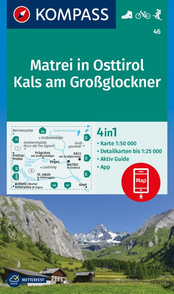 wandelkaart KP-46 Matrei (Osttirol)-Venedigergruppe | Kompass 9783991212515  Kompass Wandelkaarten Kompass Oostenrijk  Wandelkaarten Osttirol