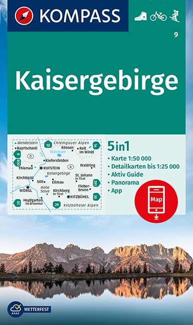 wandelkaart KP-9 Kaisergebirge | Kompass 9783991212560  Kompass Wandelkaarten Kompass Oostenrijk  Wandelkaarten Tirol