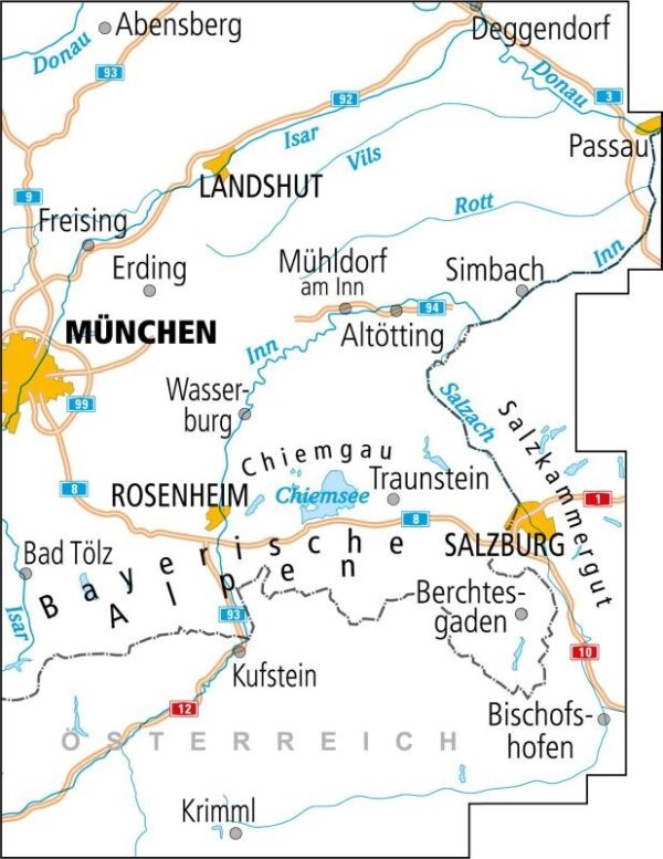 ADFC-27 Oberbayern Ost, Chiemsee, Inn | fietskaart 1:150.000 9783870739270  ADFC / BVA Radtourenkarten 1:150.000  Fietskaarten Beierse Alpen