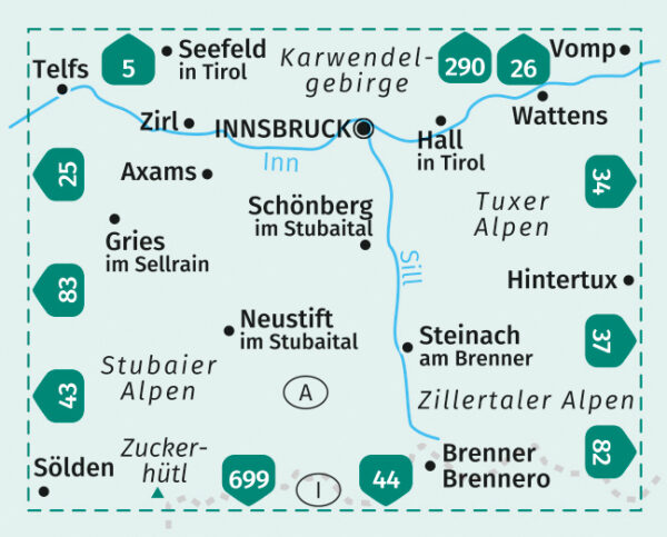 wandelkaart KP-36  Innsbruck, Brenner | Kompass 9783991210931  Kompass Wandelkaarten Kompass Oostenrijk  Wandelkaarten Tirol