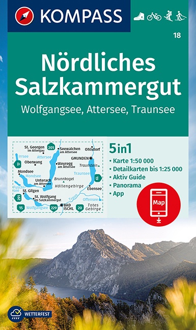 wandelkaart KP-18 Nördliches Salzkammergut | Kompass 9783991212614  Kompass Wandelkaarten Kompass Oostenrijk  Wandelkaarten Salzburger Land & Stiermarken