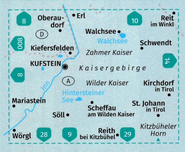 wandelkaart KP-09 Kufstein-Kaisergebirge | Kompass 9783991212652  Kompass Wandelkaarten Kompass Oostenrijk  Wandelkaarten Tirol