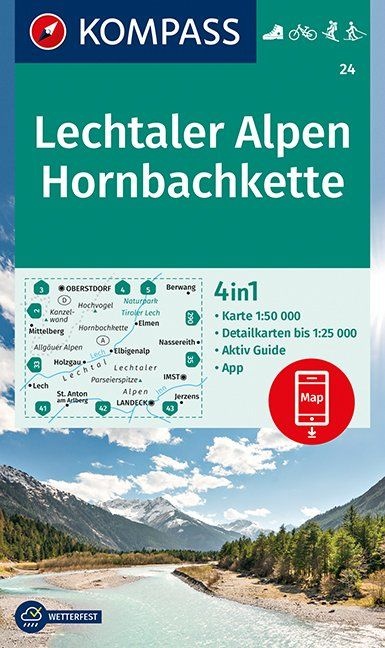 Kompass wandelkaart KP-24 Lechtaler Alpen-Hornbachkette 9783991212669  Kompass Wandelkaarten Kompass Oostenrijk  Wandelkaarten Tirol