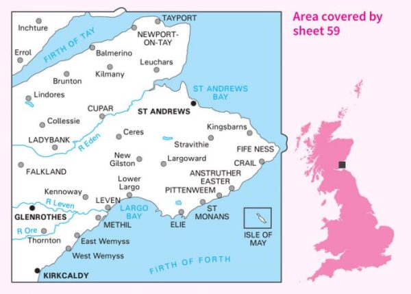LR-059  St.Andrews, Kirkcaldy + Glenrothes | topografische wandelkaart 9780319261576  Ordnance Survey Landranger Maps 1:50.000  Wandelkaarten de Schotse Hooglanden (ten noorden van Glasgow / Edinburgh)
