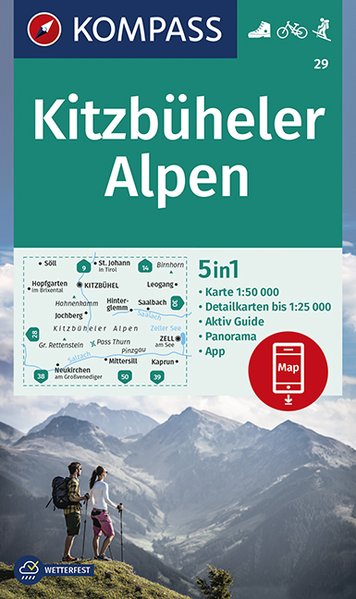 Kompass wandelkaart KP-29 Kitzbüheler Alpen 9783991212683  Kompass Wandelkaarten Kompass Oostenrijk  Wandelkaarten Tirol