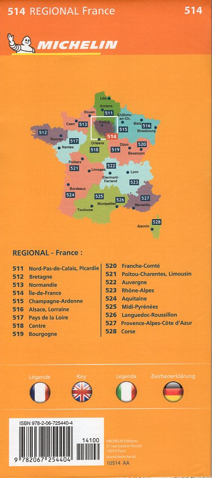 514 Île-de-France | Michelin  wegenkaart, autokaart 1:200.000 9782067254404  Michelin Regionale kaarten  Landkaarten en wegenkaarten Parijs, Île-de-France