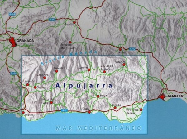 overzichtskaart La Alpujarra y la Costa 1:100.000 9788494365263  Penibetica   Landkaarten en wegenkaarten Prov. Málaga & Granada, Grazalema, Sierra Nevada