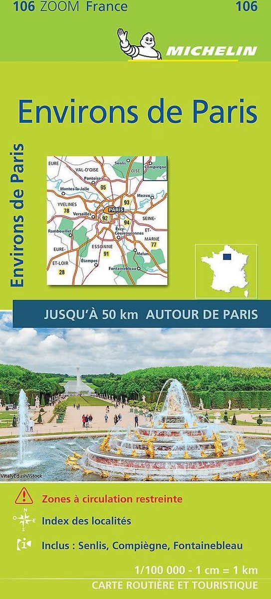 106 Paris 1:100.000  - kaart omgeving Parijs 9782067249875  Michelin Zoom  Landkaarten en wegenkaarten Parijs, Île-de-France