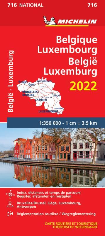 716 Belgie/Luxemb. 1:350.000, met register 2022 9782067253872  Michelin Michelinkaarten Jaaredities  Landkaarten en wegenkaarten België & Luxemburg