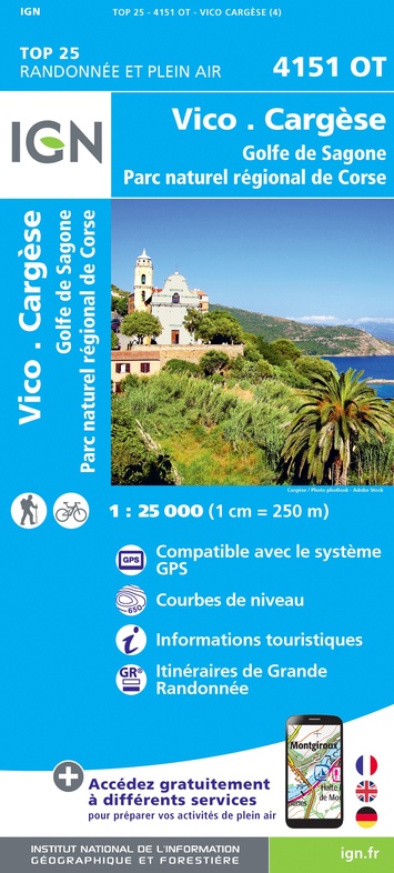 wandelkaart 4151OT  Cargèse, Vico, Sari d Orcino 1:25.000 9782758546771  IGN IGN 25 Corsica  Wandelkaarten Corsica