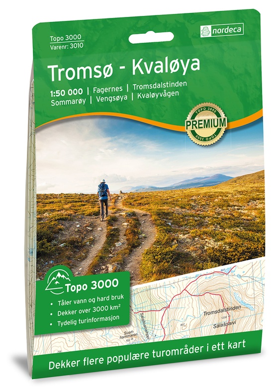 NO-3010  Tromsø- Kvaløya | topografische wandelkaart 1:50.000 7046660030103  Nordeca Topo 3000  Wandelkaarten Noors Lapland