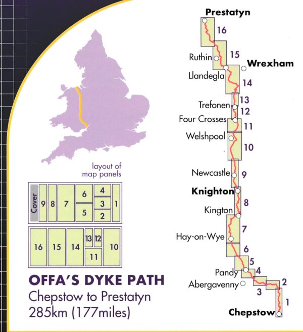 Offa's Dyke Map | wandelkaart 1:40.000 9781851376193  Harvey Maps   Meerdaagse wandelroutes, Wandelkaarten Wales