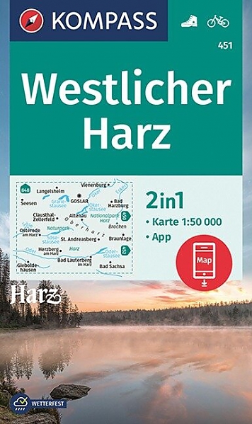 Kompass wandelkaart KP-451 Westlicher Harz 9783991214502  Kompass Wandelkaarten Kompass Harzgebergte  Wandelkaarten Harz