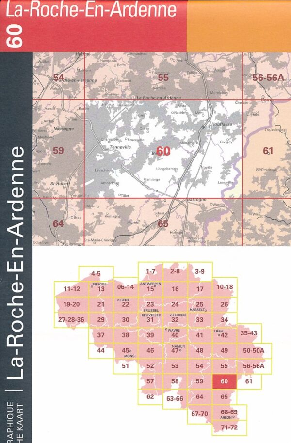 NGI-60  La Roche-en-Ardenne (topografische kaart 1:50.000) 9789462354609  NGI Belgie 1:50.000  Wandelkaarten Wallonië (Ardennen)
