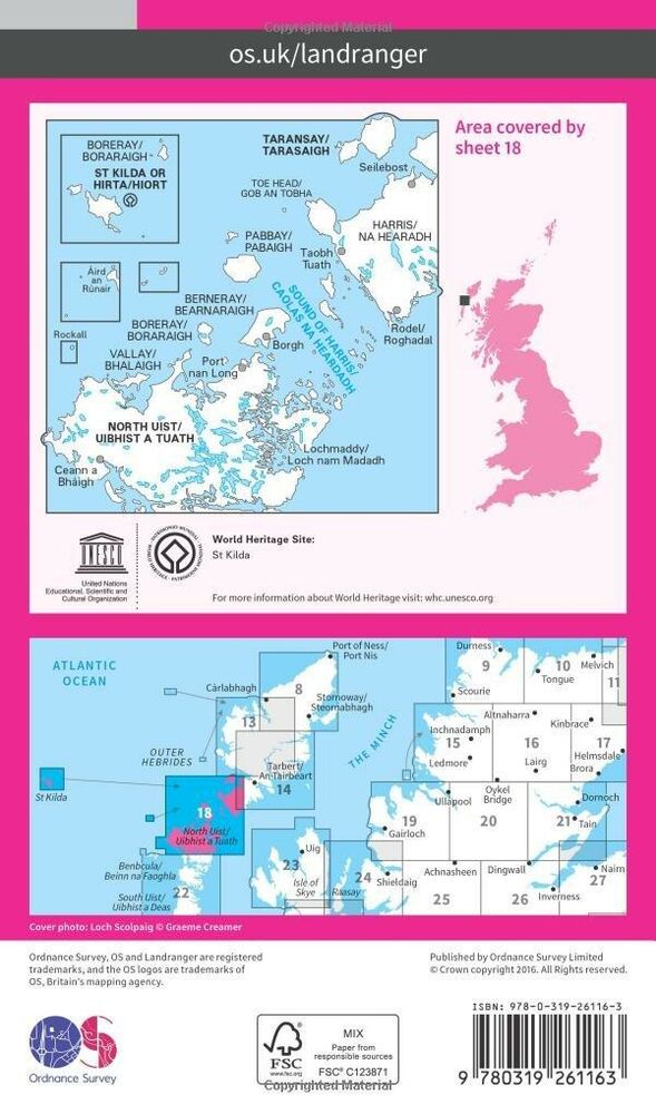 LR-018  Sound of Harris + St Kilda | topografische wandelkaart 9780319261163  Ordnance Survey Landranger Maps 1:50.000  Wandelkaarten Skye & the Western Isles