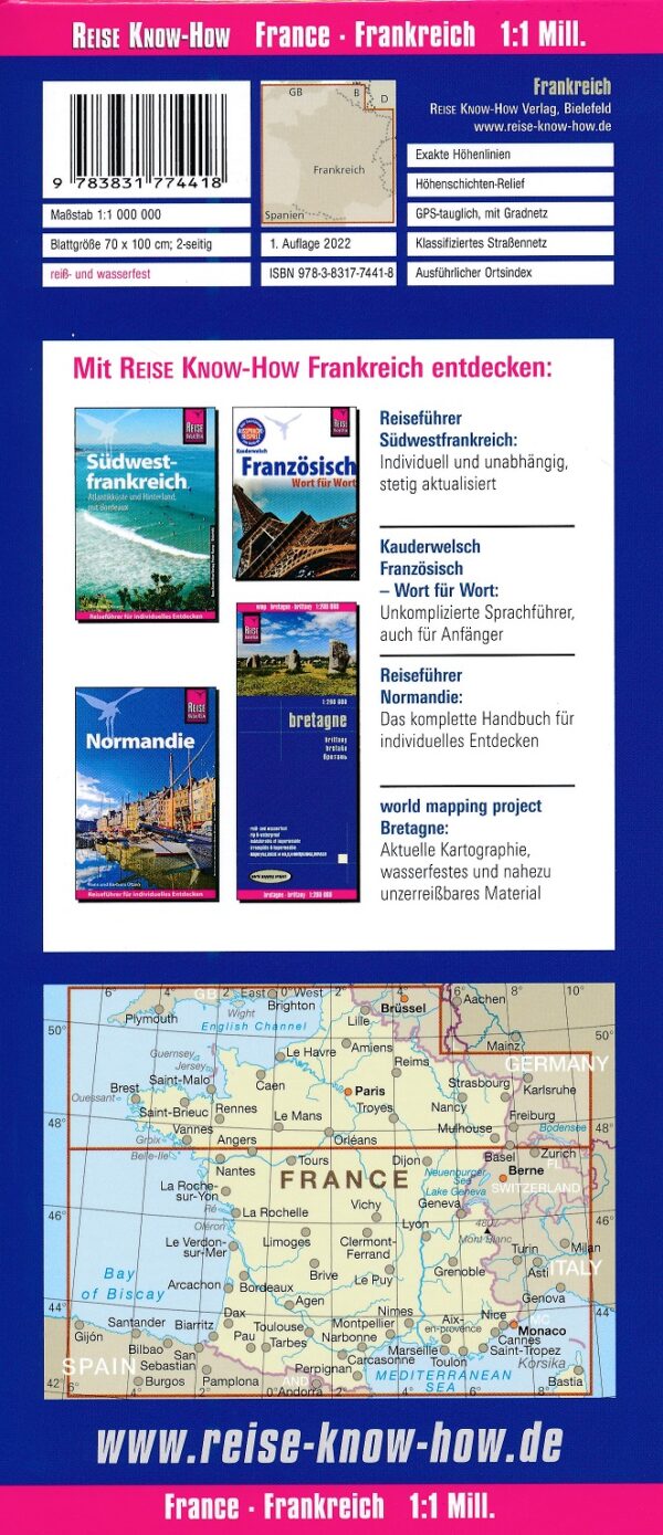Frankrijk landkaart, wegenkaart 1:1.000.000 9783831774418  Reise Know-How Verlag WMP, World Mapping Project  Landkaarten en wegenkaarten Frankrijk