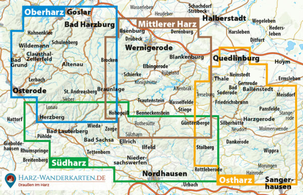 Der Harz in 4 Teilen  - set van 4 wandelkaarten 1:30.000 9783945974049  Harzklub Wetterfest  Wandelkaarten Harz