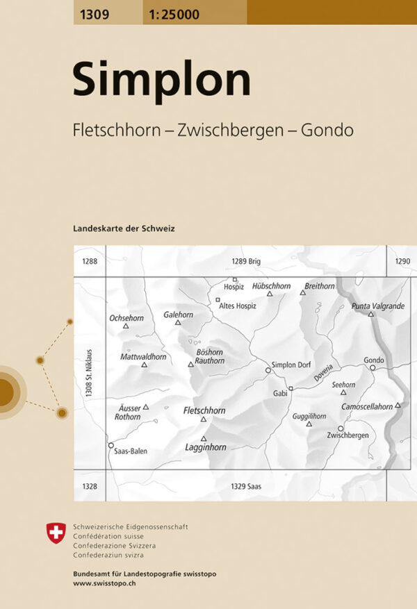 topografische wandelkaart CH-1309  Simplon [2013] * 1309  Bundesamt / Swisstopo LKS 1:25.000 Wallis  Afgeprijsd, Wandelkaarten Oberwallis