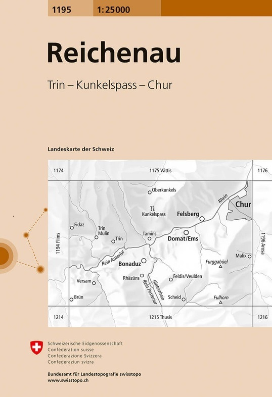 topografische wandelkaart CH-1195  Reichenau [2016] 9783302011950  Bundesamt / Swisstopo LKS 1:25.000 Graubünden  Wandelkaarten Graubünden