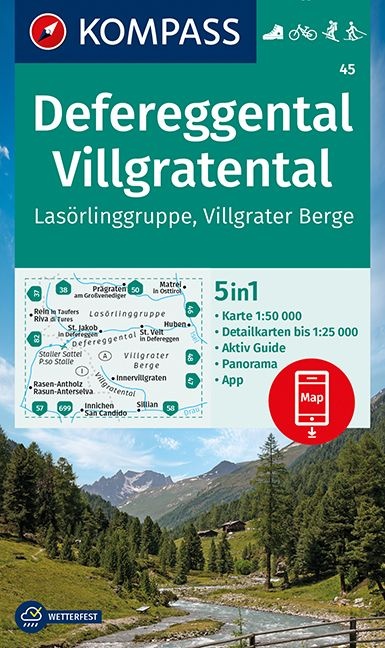 wandelkaart KP-45 Defereggental-Lasörlinggruppe | Kompass 9783991215592  Kompass Wandelkaarten Kompass Oostenrijk  Wandelkaarten Osttirol