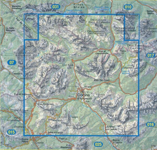 TAB-003  Cortina d'Ampezzo | Tabacco wandelkaart TAB-03 9788883151514  Tabacco Tabacco 1:25.000  Wandelkaarten Zuid-Tirol, Dolomieten