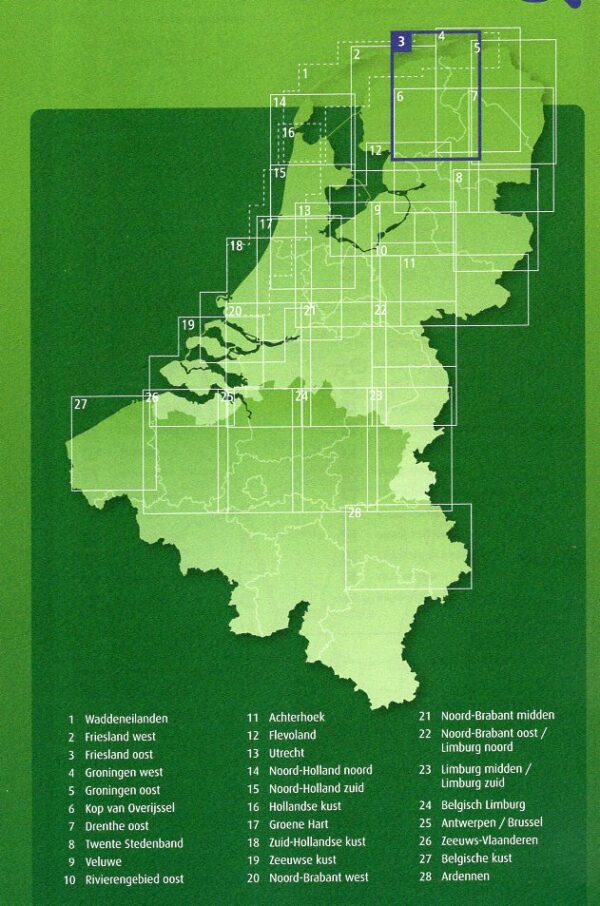 AFK-03 Friesland oost ANWB fietskaart 1:100.000 9789018046767  ANWB Fietsknooppunten 1:100.000  Fietskaarten Drenthe, Friesland