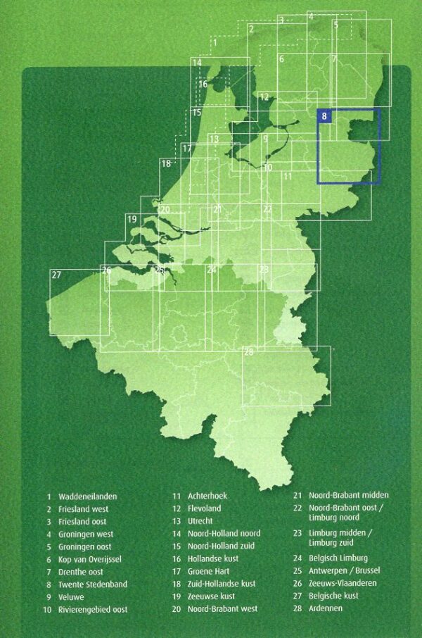 AFK-08 Twente Stedenband ANWB fietskaart 1:100.000 9789018046811  ANWB Fietsknooppunten 1:100.000  Fietskaarten Twente