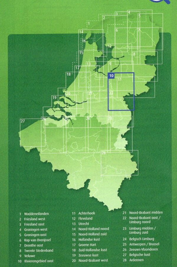 AFK-10 Rivierengebied oost ANWB fietskaart 1:100.000 9789018046835  ANWB Fietsknooppunten 1:100.000  Fietskaarten Gelderse IJssel en Achterhoek, Nijmegen en het Rivierengebied