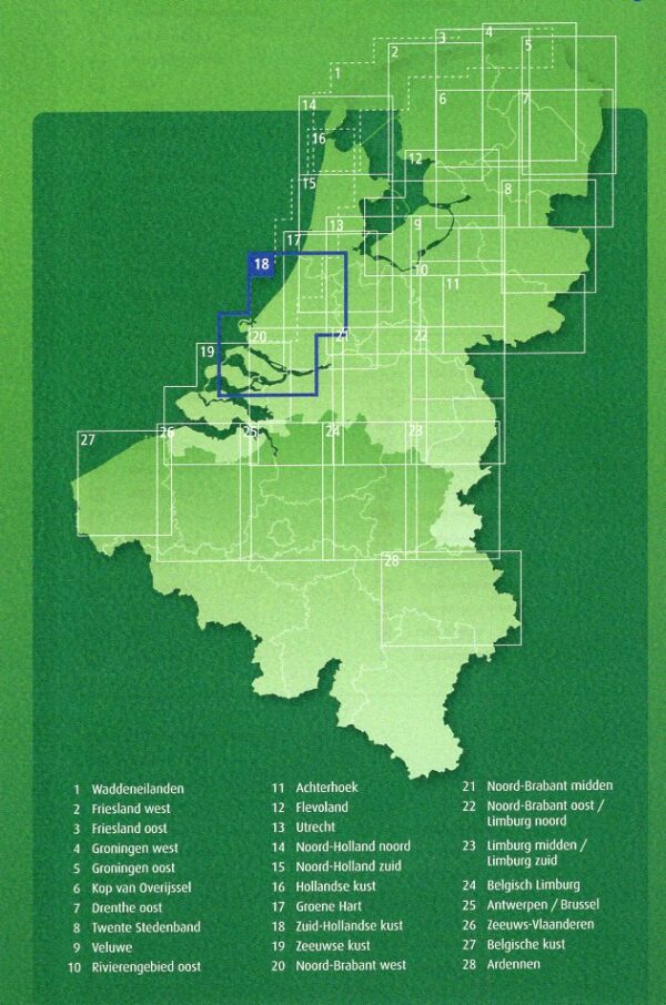 AFK-18 Zuid-Hollandse kust ANWB fietskaart 1:100.000 9789018046910  ANWB Fietsknooppunten 1:100.000  Fietskaarten Den Haag, Rotterdam en Zuid-Holland