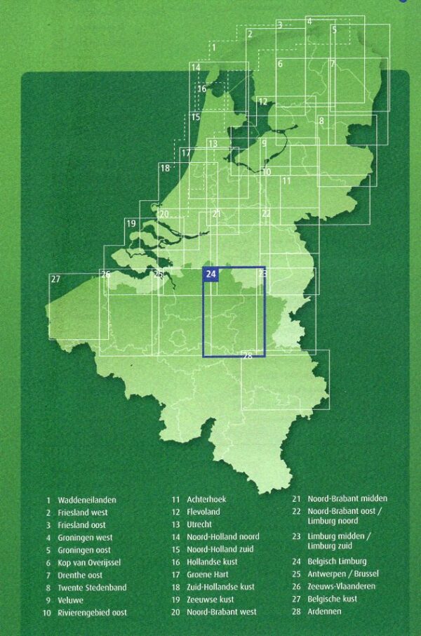 AFK-24 Belgisch Limburg ANWB fietskaart 1:100.000 9789018046972  ANWB Fietsknooppunten 1:100.000  Fietskaarten Antwerpen & oostelijk Vlaanderen