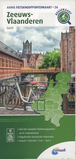 AFK-26 Zeeuws-Vlaanderen, Gent ANWB fietskaart 1:100.000 9789018046996  ANWB Fietsknooppunten 1:100.000  Fietskaarten Gent, Brugge & westelijk Vlaanderen, Zeeland