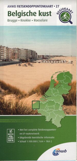 AFK-27 Belgische kust, West-Vlaanderen ANWB fietskaart 1:100.000 9789018047009  ANWB Fietsknooppunten 1:100.000  Fietskaarten Gent, Brugge & westelijk Vlaanderen